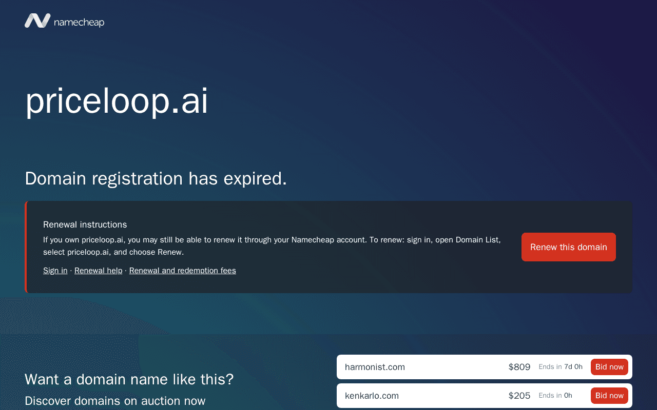 Screenshot of priceloop.ai
