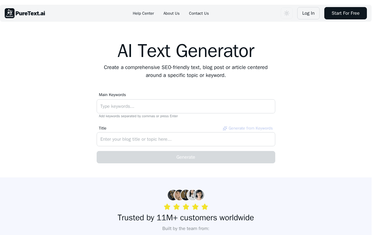 Screenshot of puretext.ai