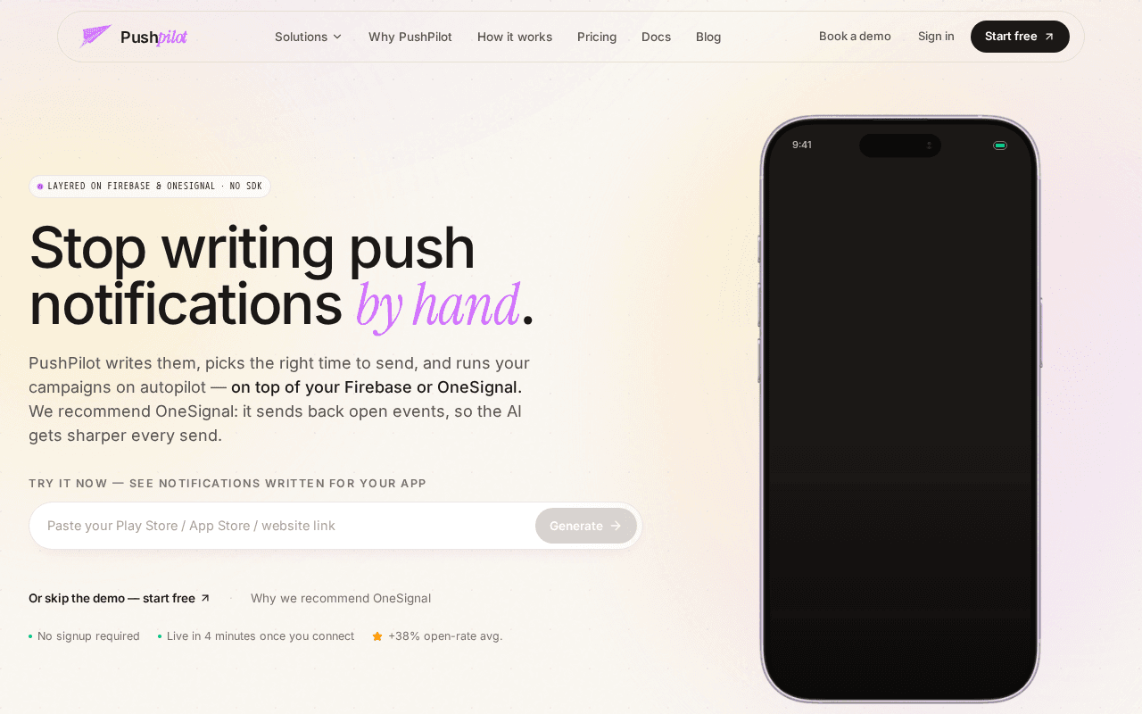 Screenshot of pushpilot.ai