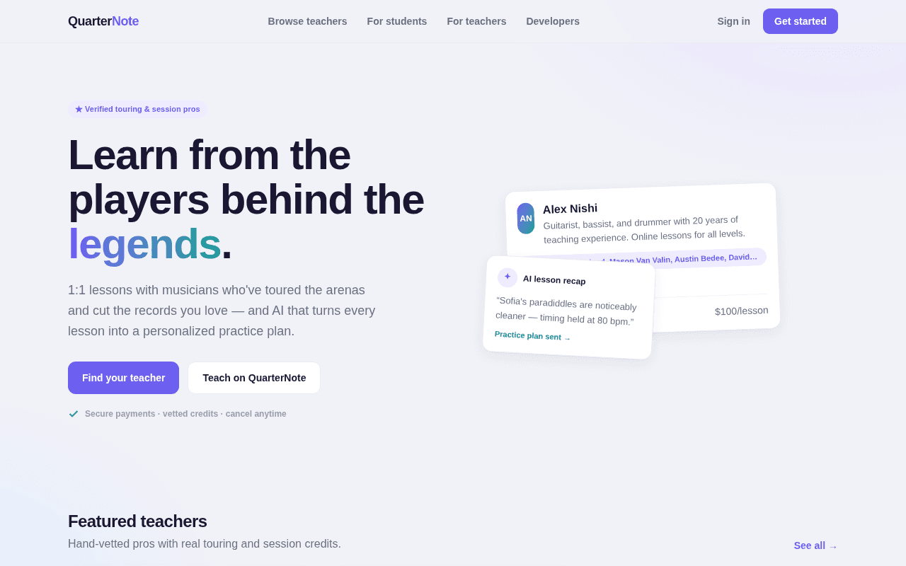Screenshot of quarternote.ai