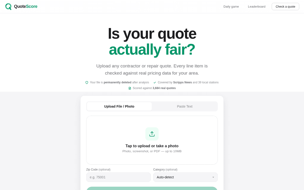 Screenshot of quotescore.ai