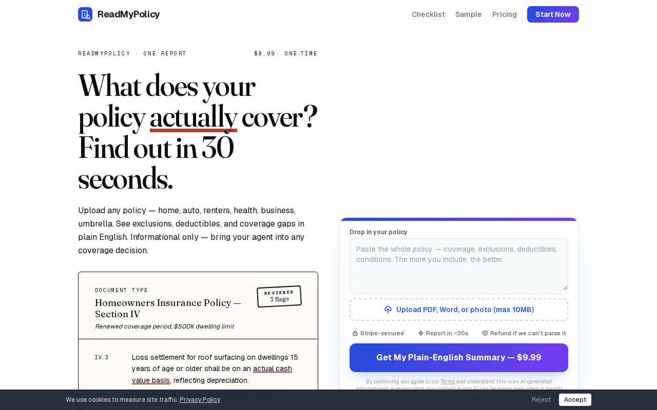 Screenshot of readmypolicy.ai