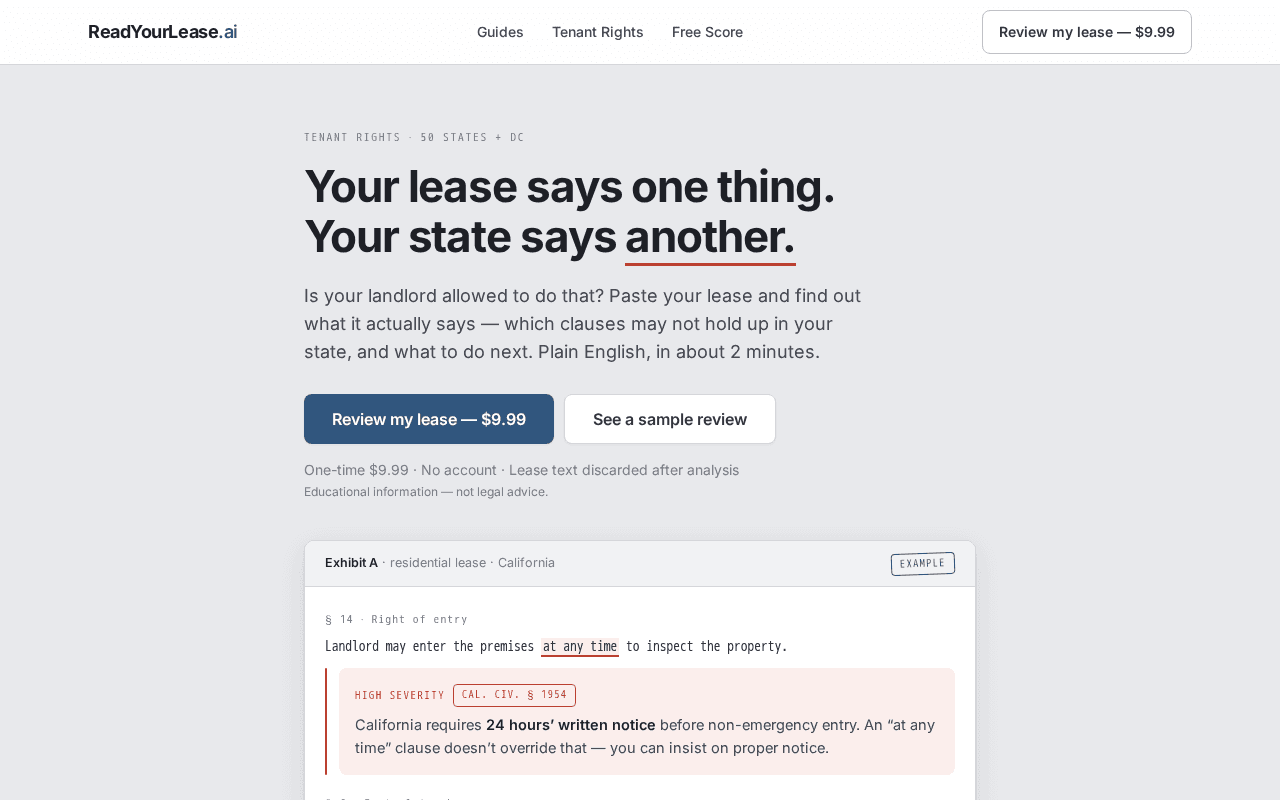 Screenshot of readyourlease.ai