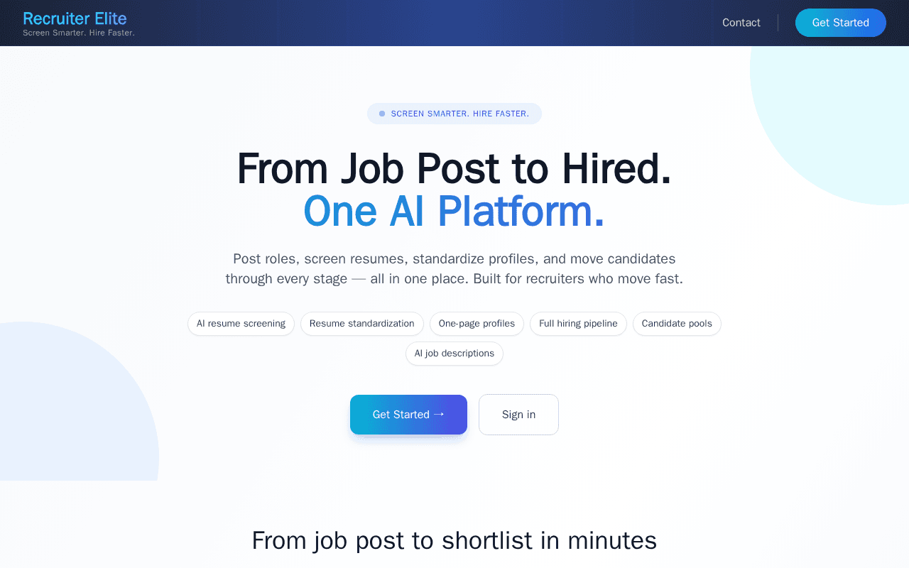 Screenshot of recruiterelite.ai
