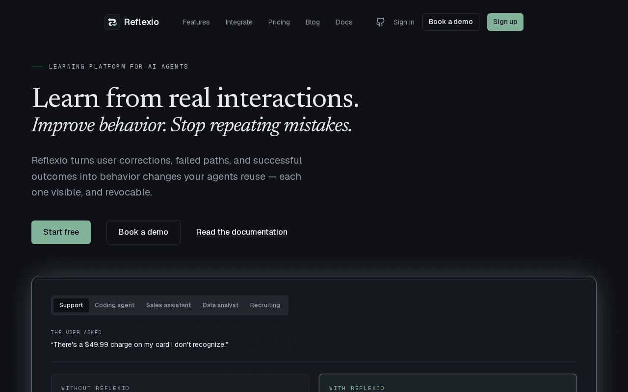 Screenshot of reflexio.ai