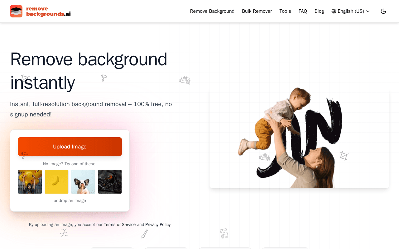 Screenshot of removebackgrounds.ai
