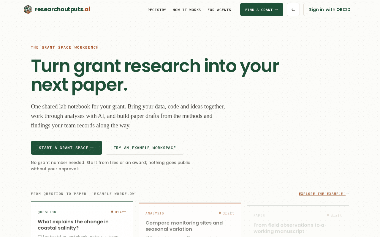 Screenshot of researchoutputs.ai