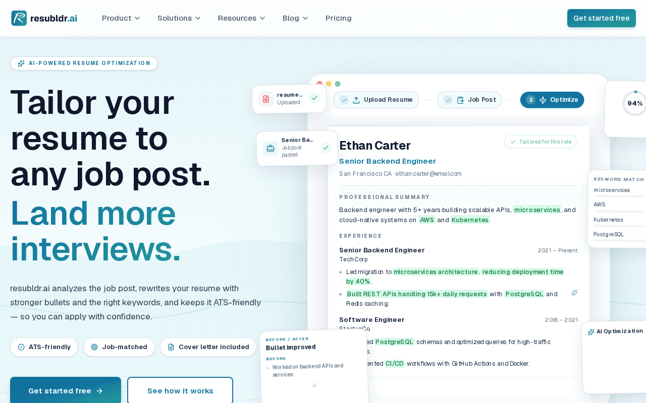 Screenshot of resubldr.ai