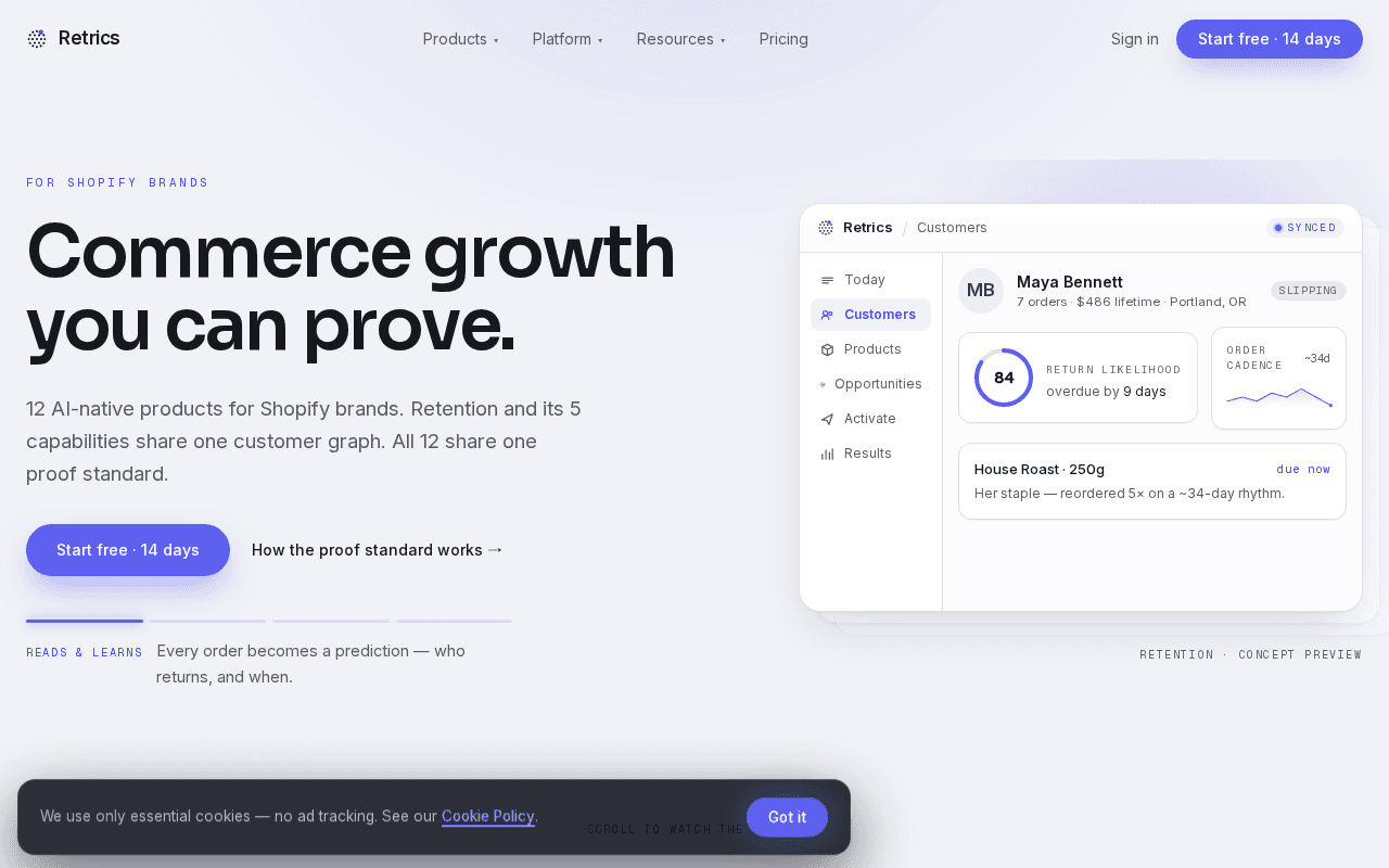 Screenshot of retrics.ai