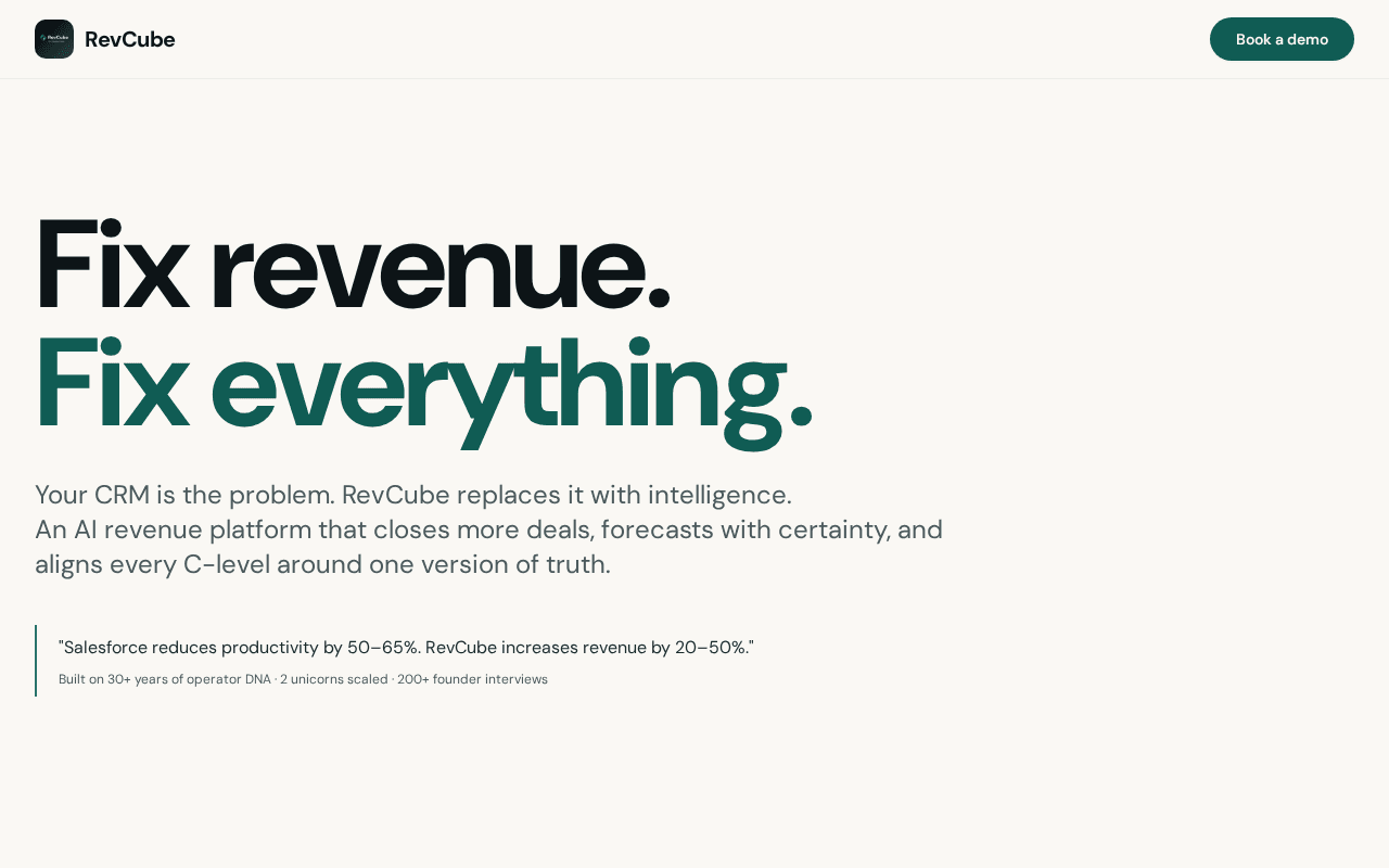Screenshot of revcube.ai