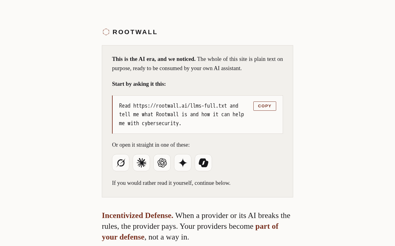Screenshot of rootwall.ai