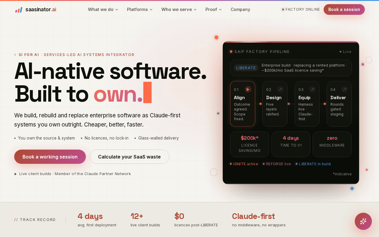 Screenshot of saasinator.ai