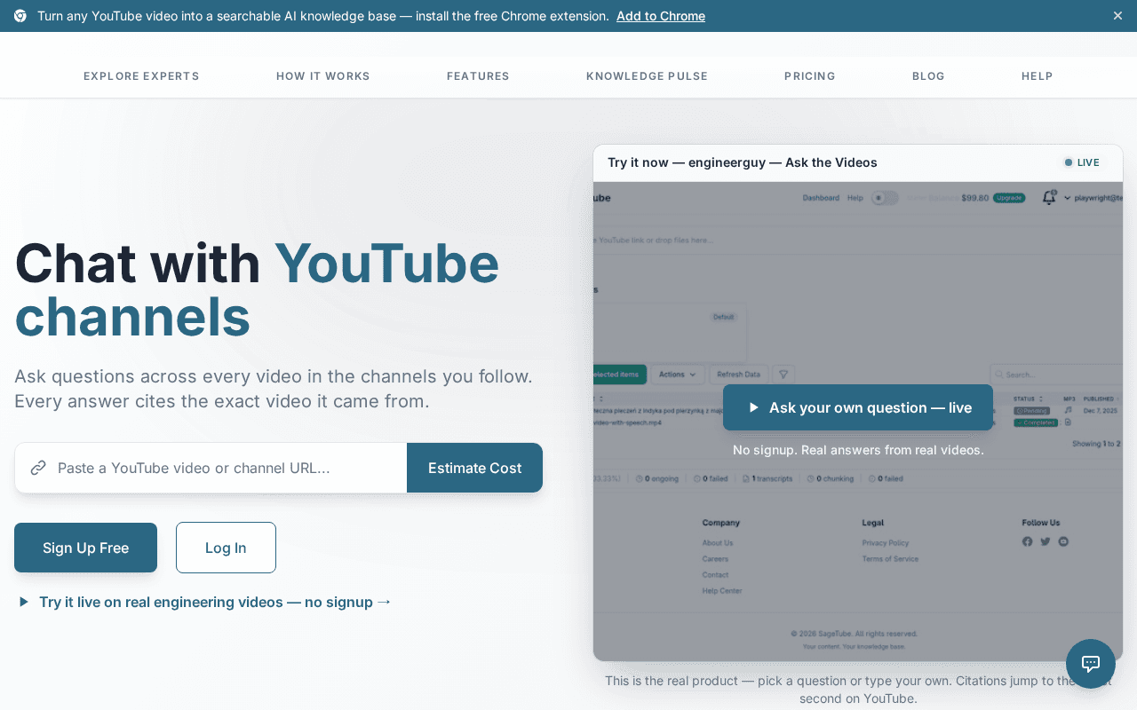 Screenshot of sagetube.ai