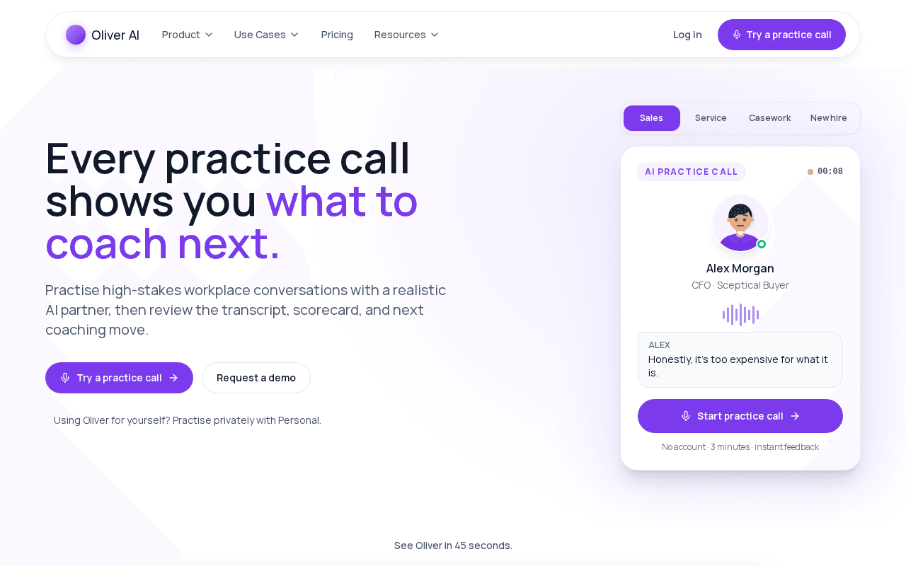 Screenshot of sayoliver.ai