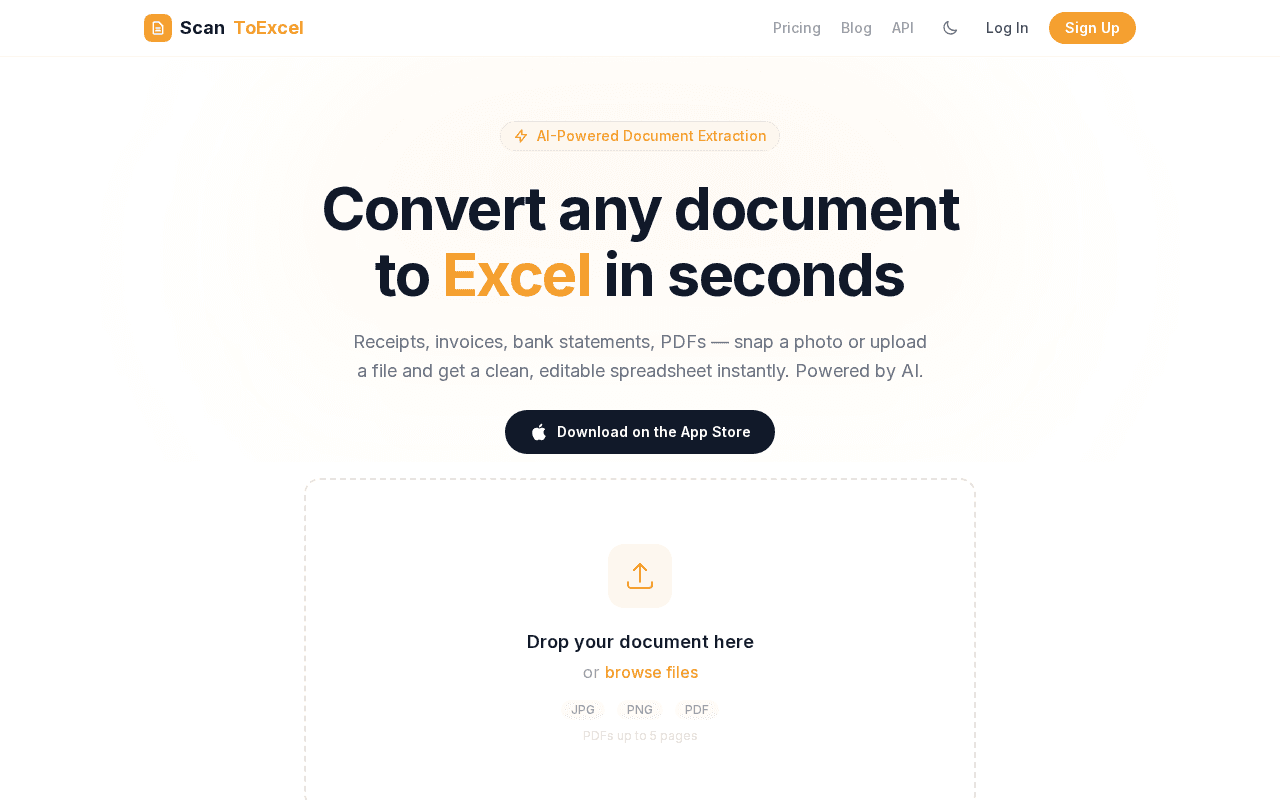 Screenshot of scantoexcel.ai