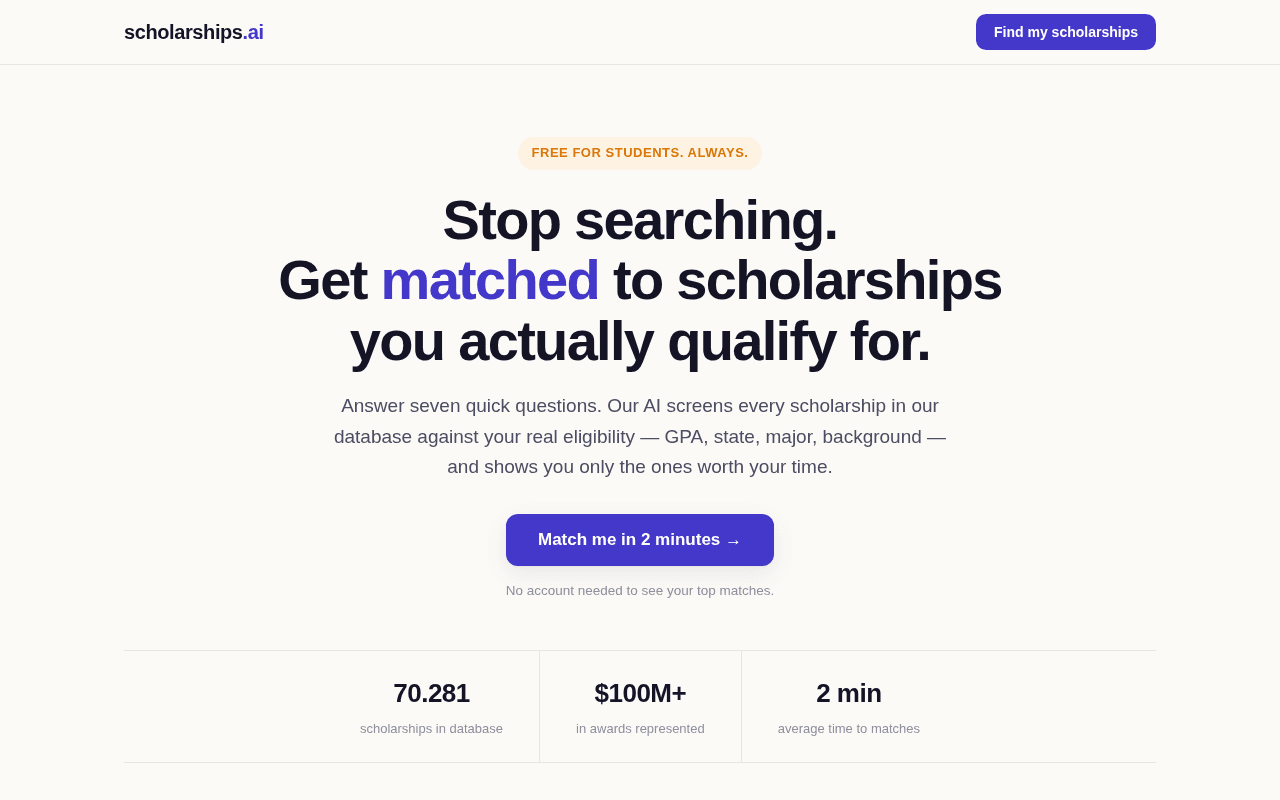 Screenshot of scholarships.ai