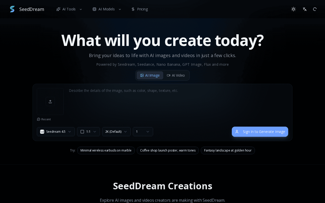 Screenshot of seeddream.ai