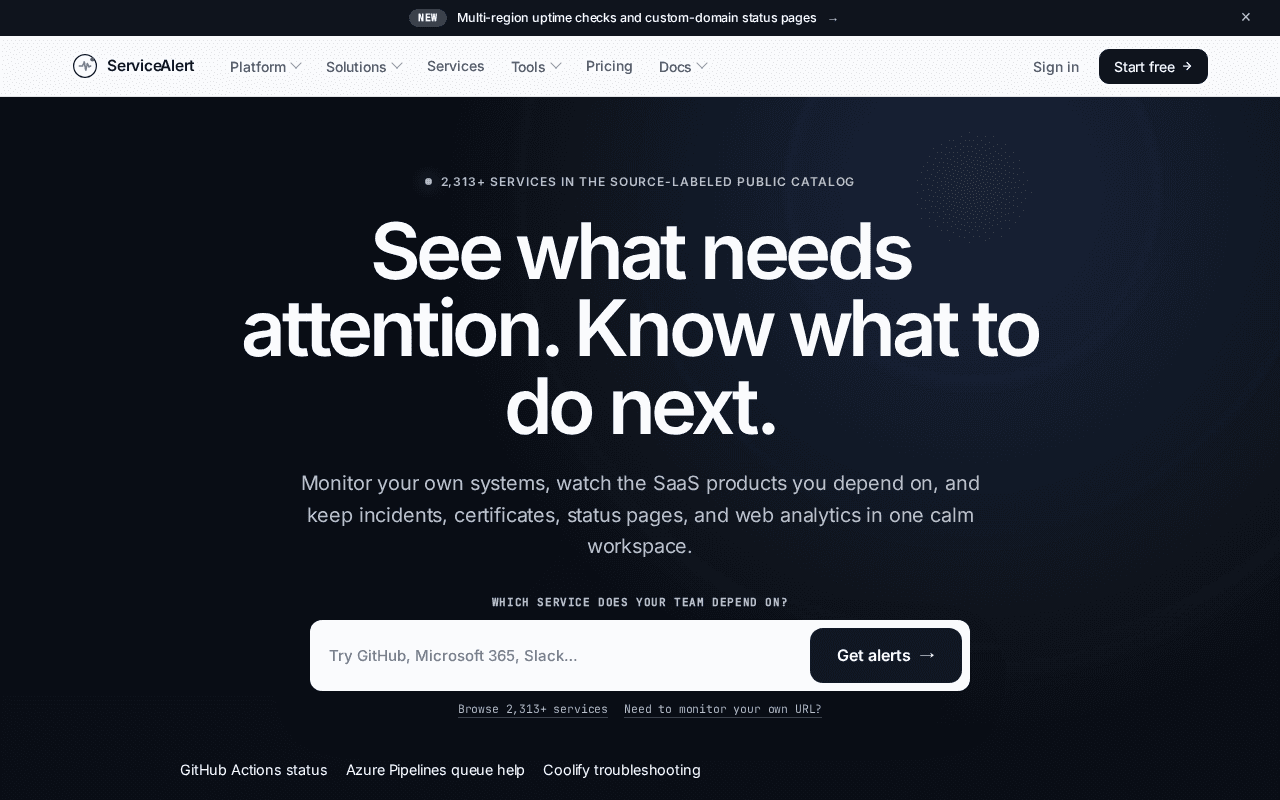 Screenshot of servicealert.ai