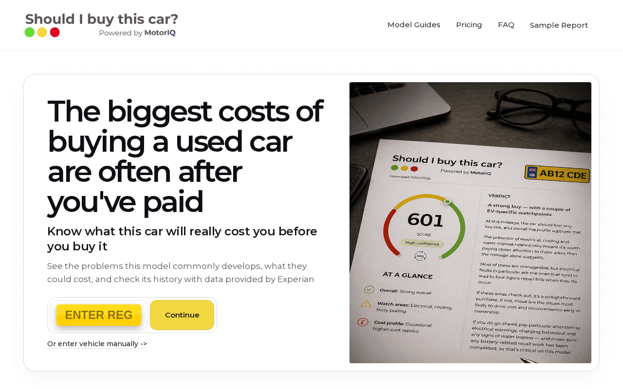 Screenshot of shouldibuythiscar.ai