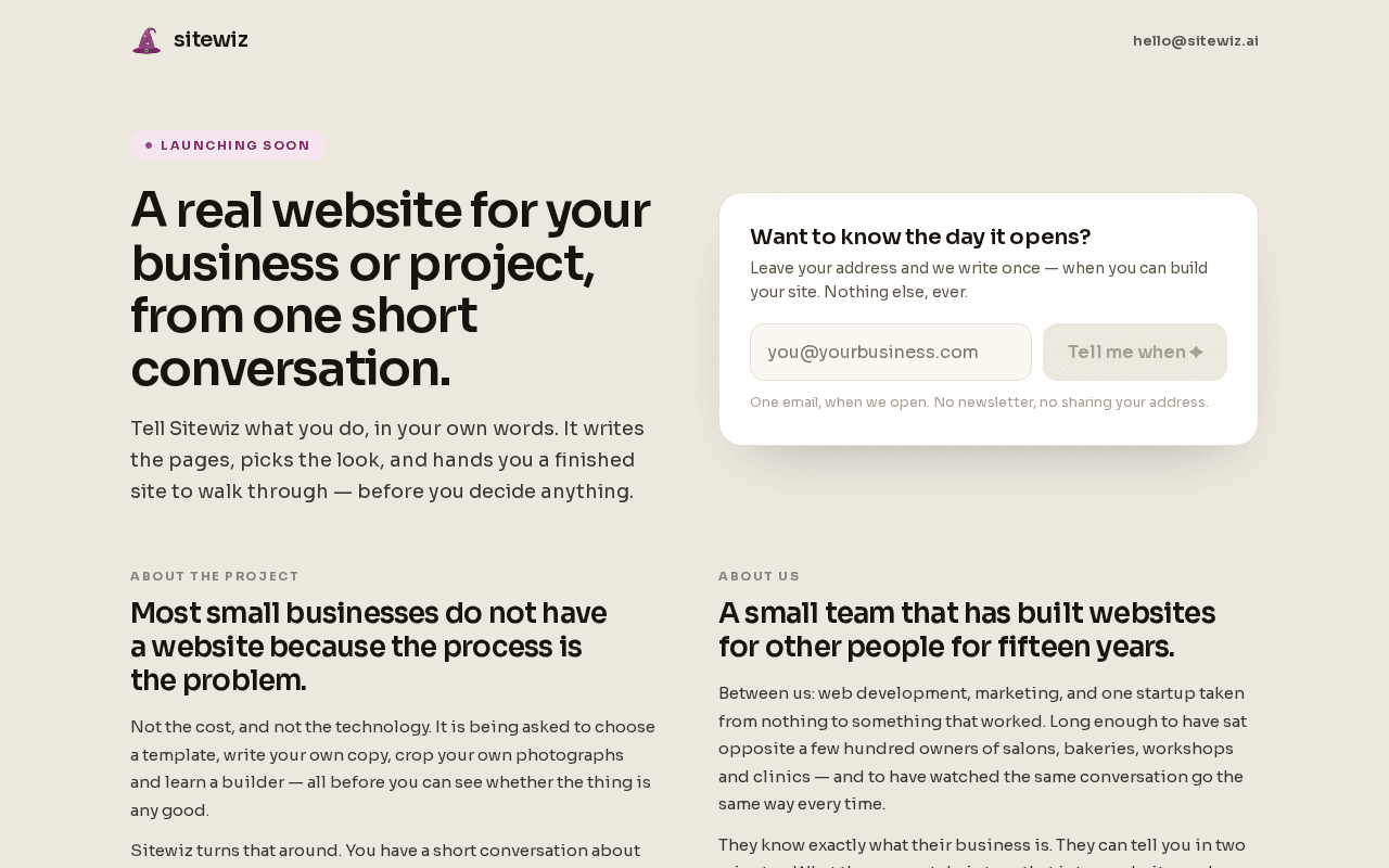 Screenshot of sitewiz.ai