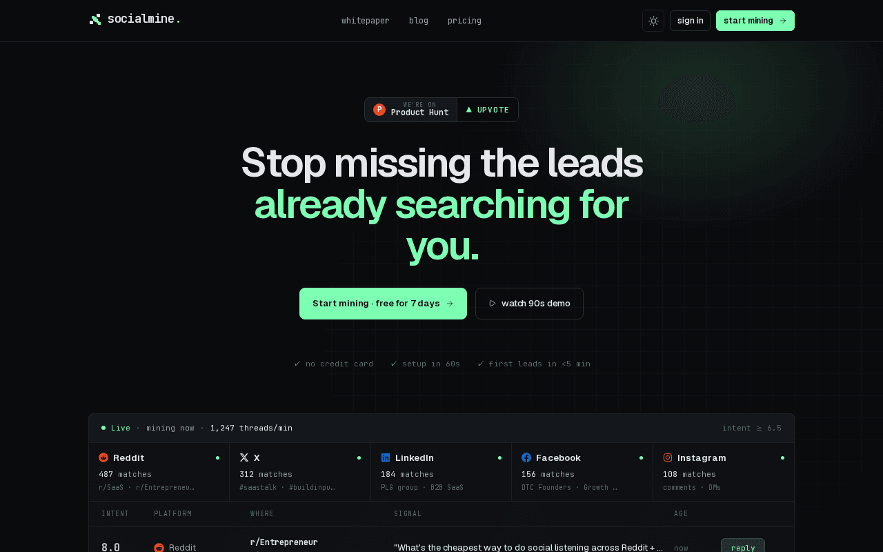 Screenshot of socialmine.ai
