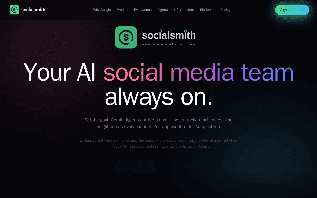 Screenshot of socialsmith.ai