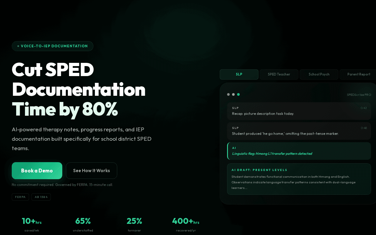 Screenshot of spedscribe.ai