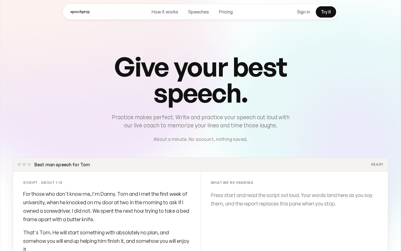 Screenshot of speechprep.ai