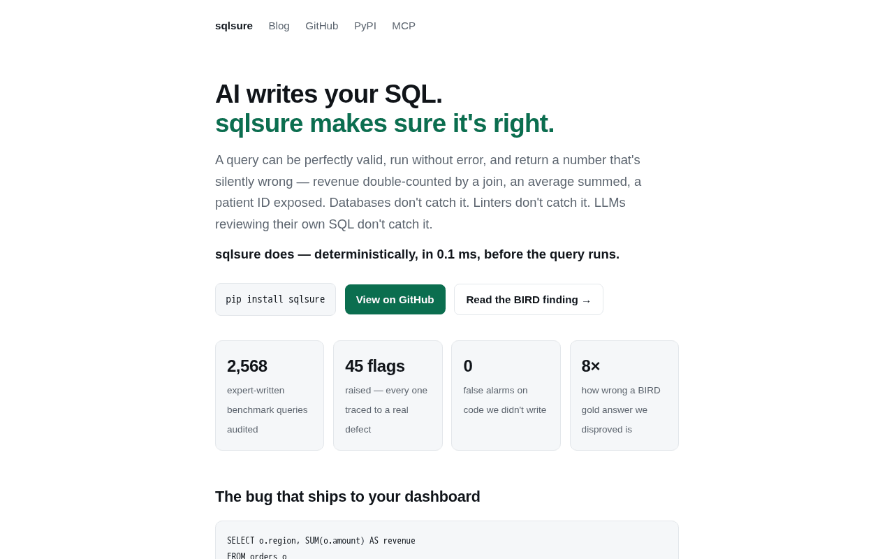Screenshot of sqlsure.ai