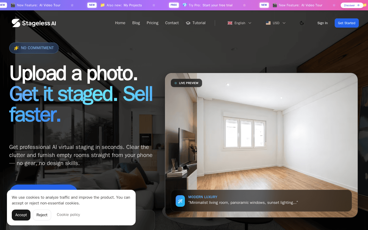 Screenshot of stageless.ai