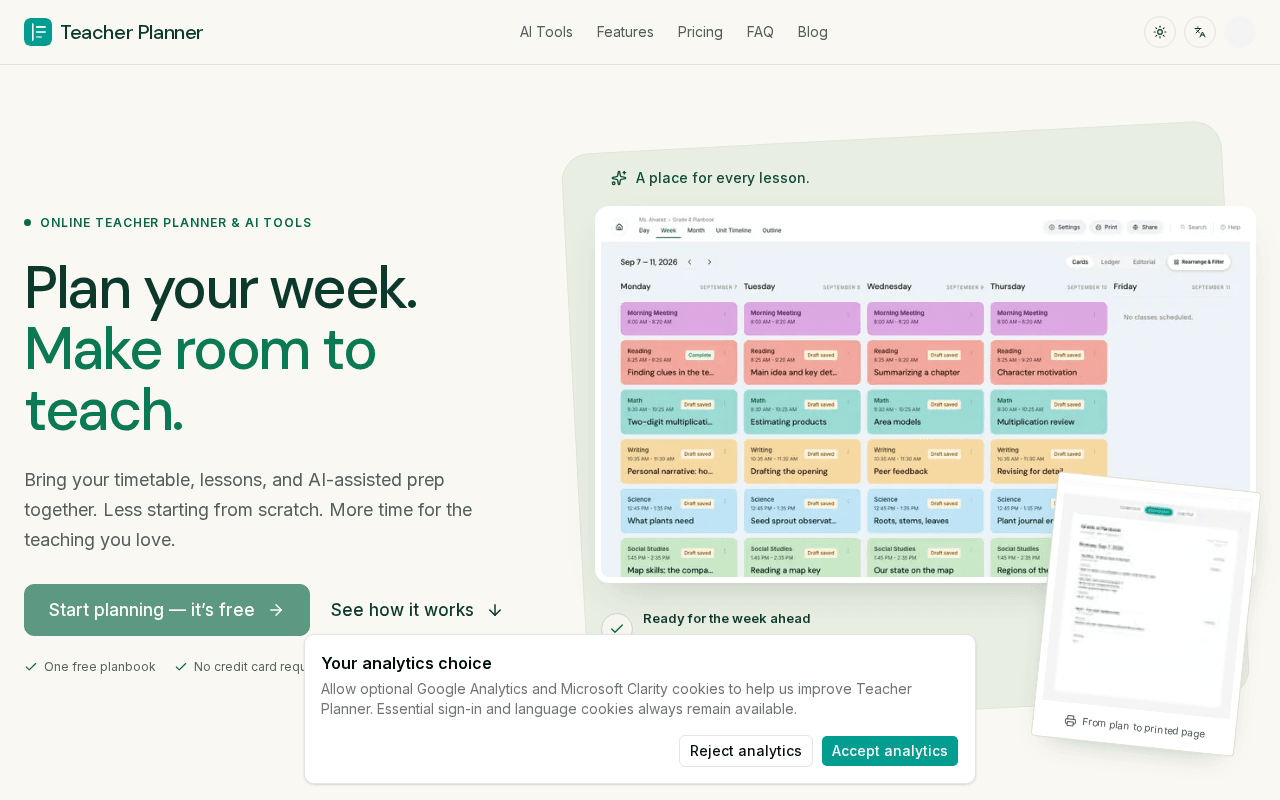Screenshot of teacherplanner.ai