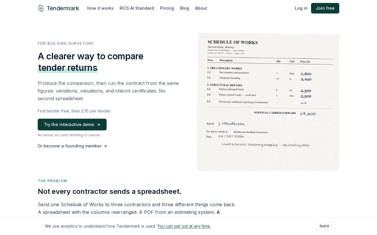 Screenshot of tendermark.ai