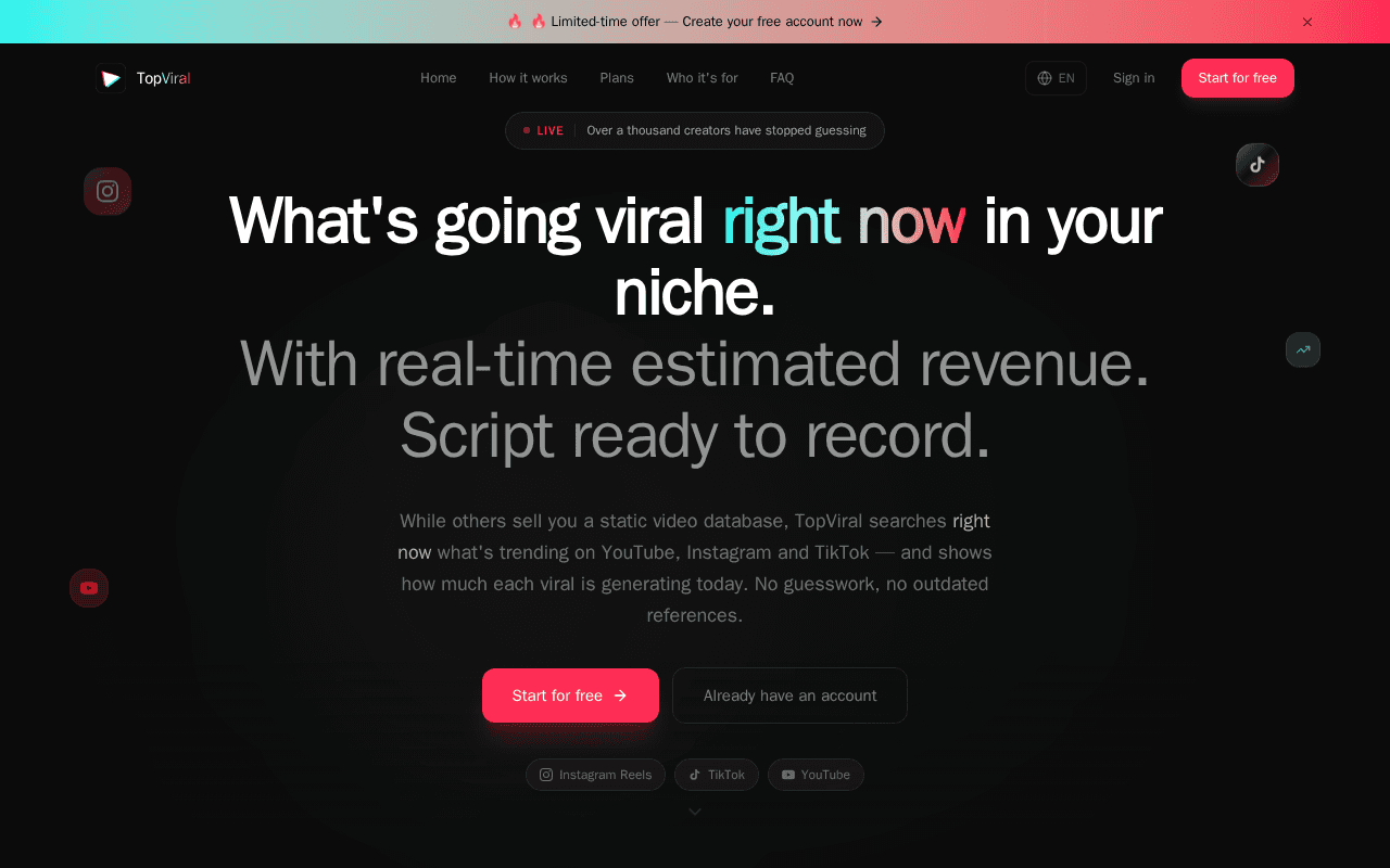 Screenshot of topviral.ai
