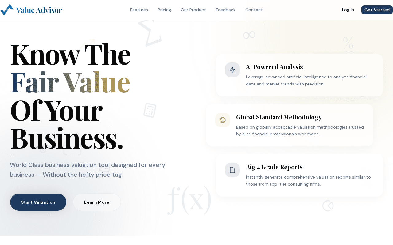 Screenshot of valueadvisor.ai